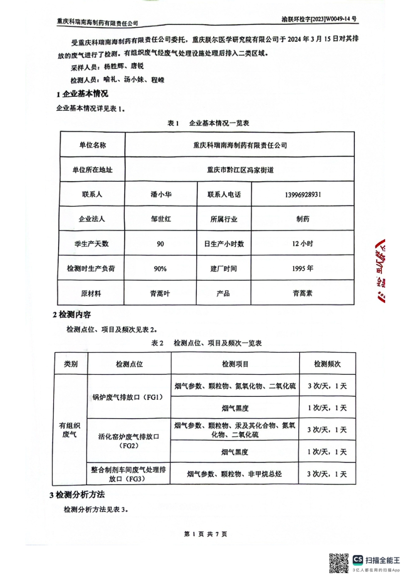 2024年一季度废气、废水监测报告(图3)